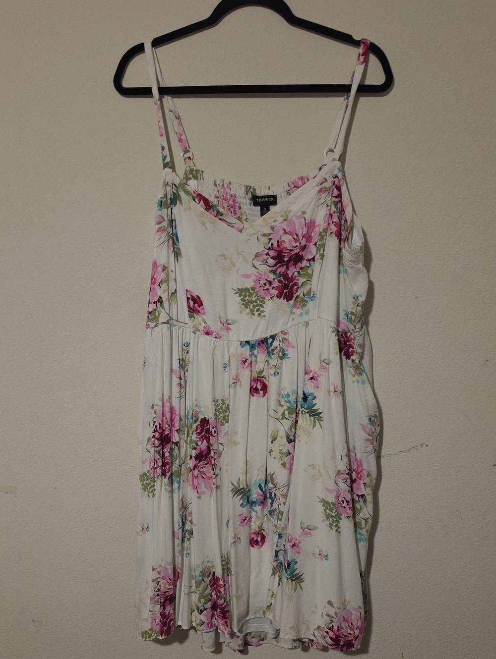 torrid White Floral Spaghetti-Strap Mini Dress with Pink Blooms